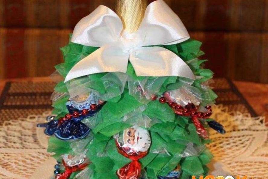 Рецепт елки из шампанского и конфет