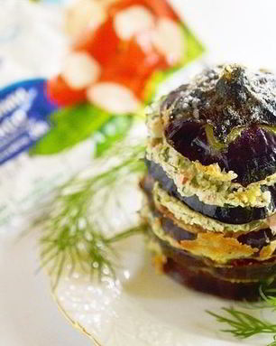 Баклажанный мильфей с крабовым кремом