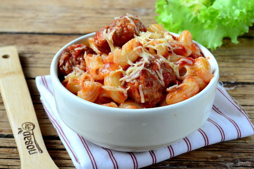 Рецепт пасты в томате с фрикадельками