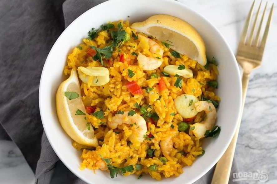 Рецепт риса с морепродуктами и овощами