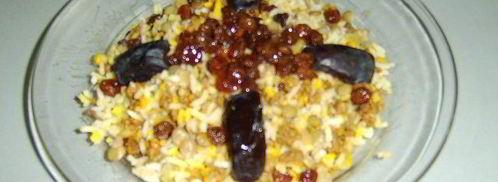 рис с зеленой чечевицей, изюмом и поджаренным фаршем. Шаг 6