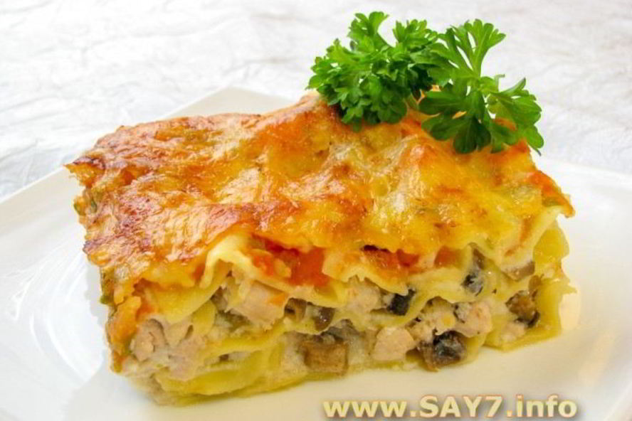 Рецепт лазаний с грибами и куриным филе