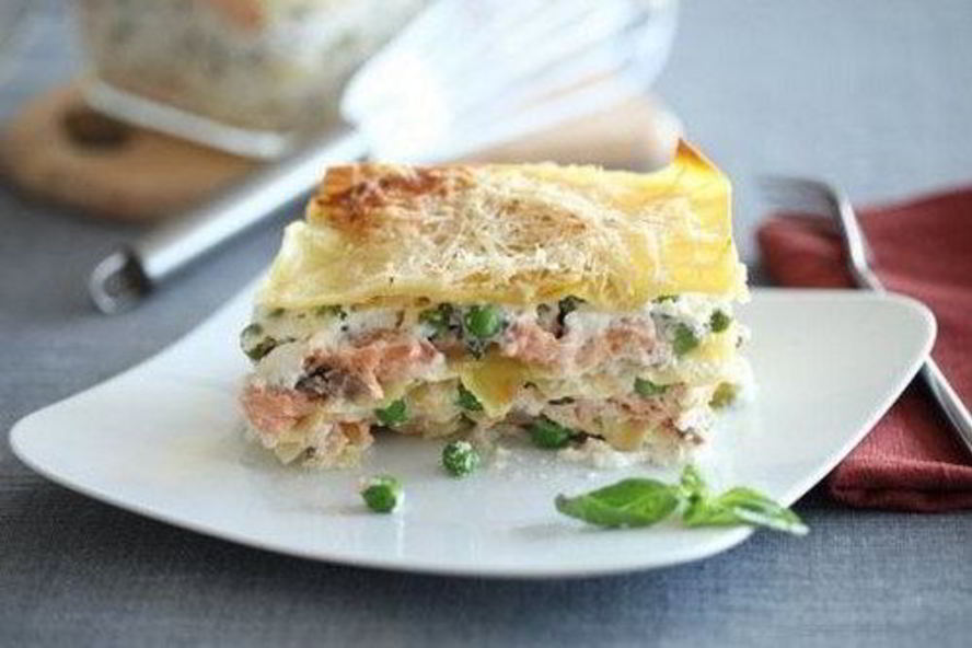 Рецепт лазаний с зеленым горошком и лососем