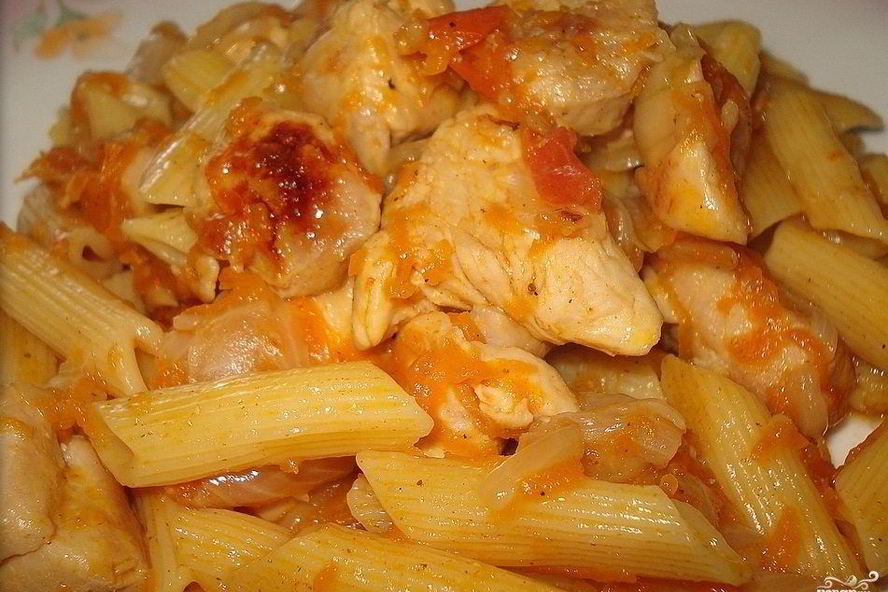 Рецепт макарон с куриным филе