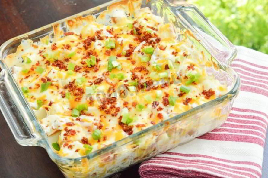 Рецепт картошки по-французски с фаршем помидорами грибами