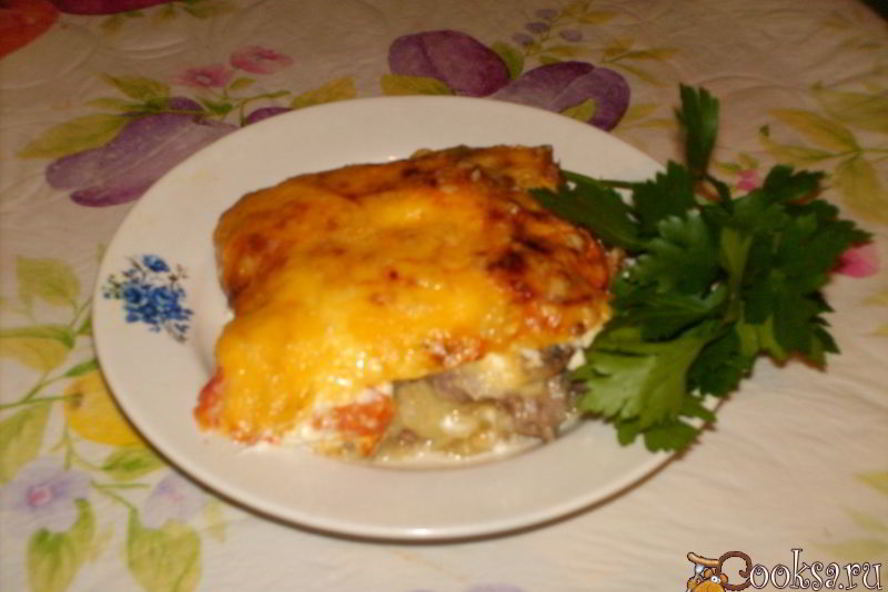 Рецепт мяса по-французски с помидорами и грибами