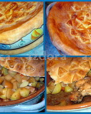 Кролик с яблоками под хлебной корочкой