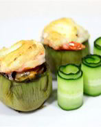 Артишоки, фаршированные мидиями и креветками, под шапкой из козьего сыра