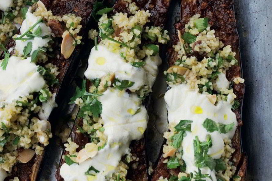 Рецепт баклажанов с чермулои, булгуром и иогуртом