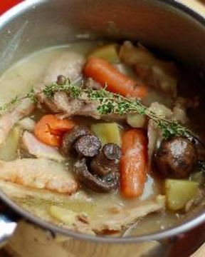 Картошка тушеная с курицей и грибами