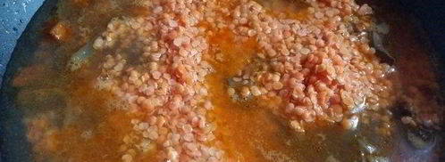 дал из красной чечевицы с куриной печенью. Шаг 7