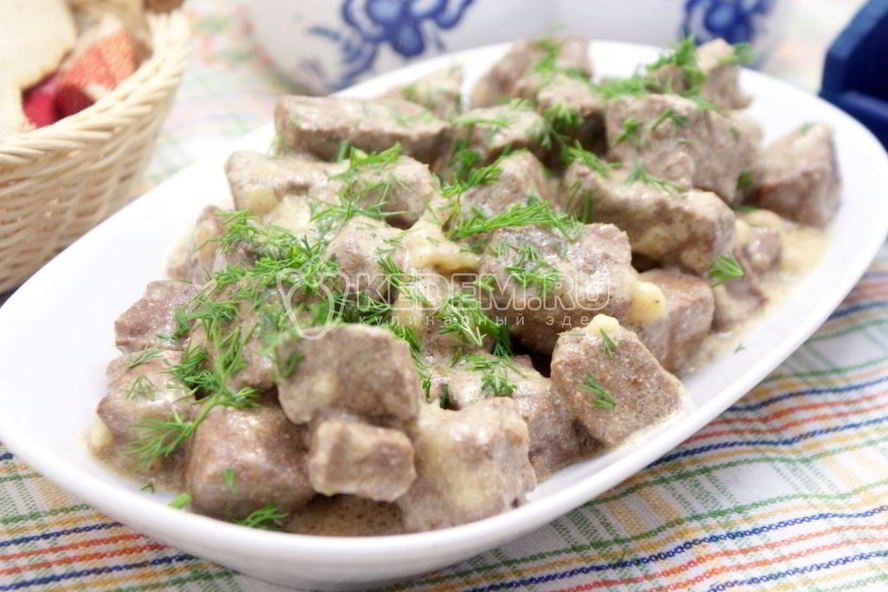 Рецепт печени тушеной в сметане
