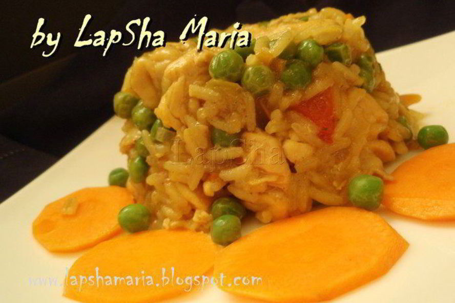 Рецепт паэльи с курицей, перцем и горошком