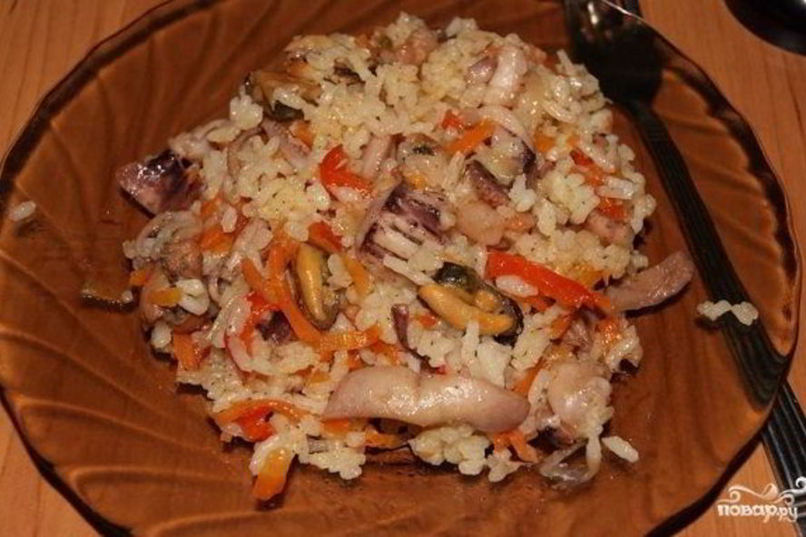 Рецепт плова из морского коктейля