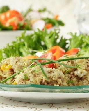 Рагу из перловой крупы с пореем, грибами и зеленью