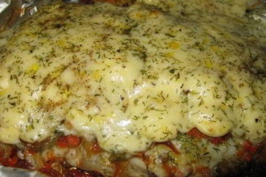 Рецепт пангасиуса с овощами, запеченный под сыром