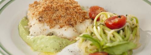 запеченная треска с лапшой из кабачков и с соусом из авокадо. Шаг 8