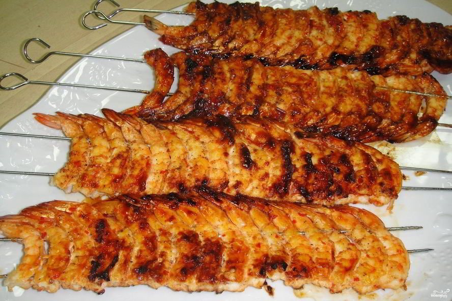 Рецепт шашлыка из креветок на шпажках