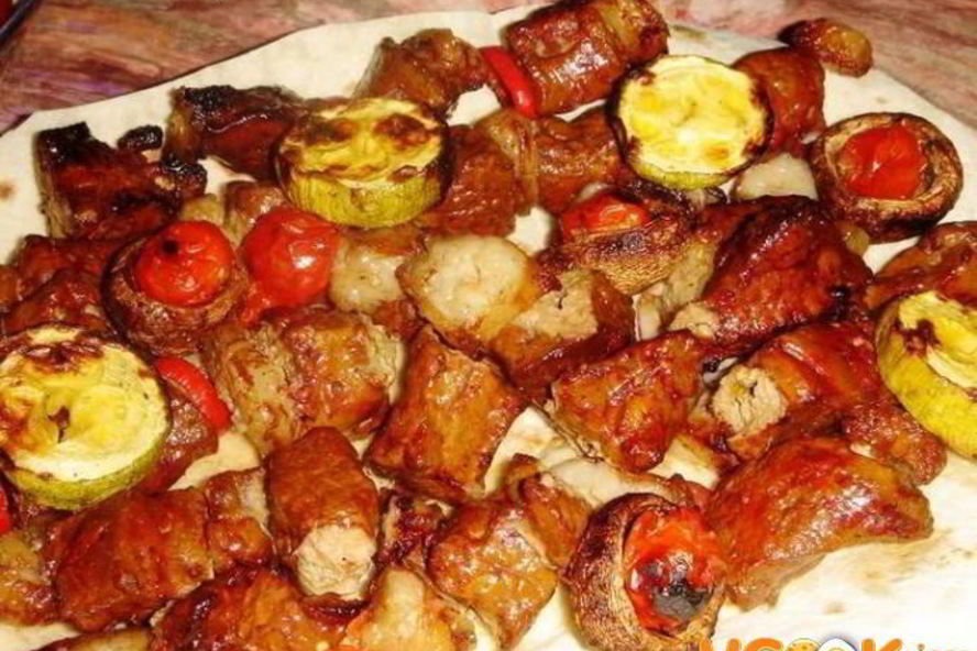 Рецепт шашлыка из печени с салом