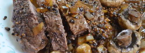 стейк с черным перцем, коньяком и грибами. Шаг 6