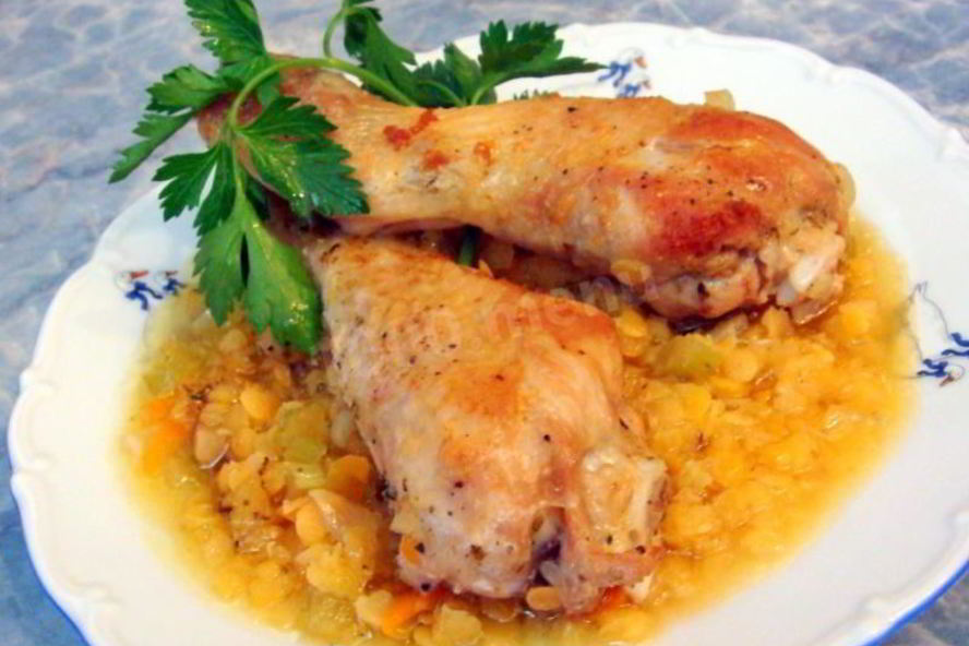 Рецепт жаркого из курицы с чечевицей
