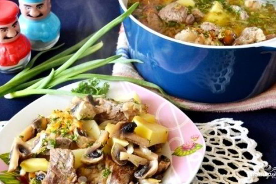 Рецепт жаркого из свинины с картофелем и грибами