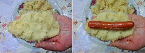 картофельные зразы с сосиской. Шаг 6