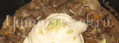 гречка с грибами, куриной печенью и сердцами в мультиварке. Шаг 8