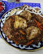 Гречка с куриным мясом в казане