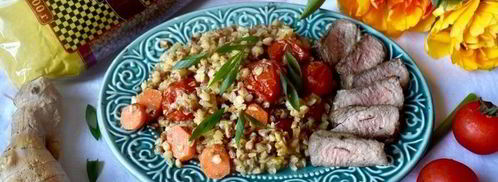 гречка в сливочно-имбирном соусе с мясом на гриле. Шаг 13