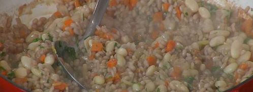 перловая каша с фасолью, тыквой и беконом. Шаг 13