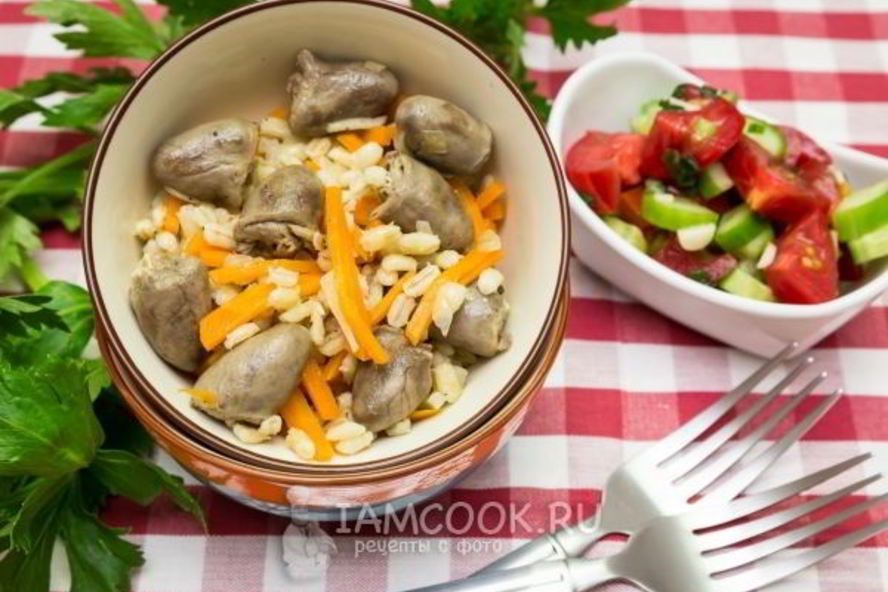 Рецепт перловой каши с куриными сердечками