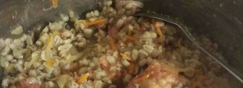 перловая каша с тушеной говядиной и конкассе из томатов. Шаг 5