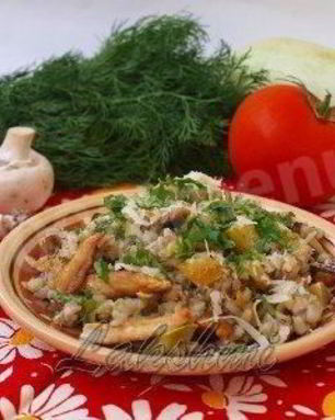 Перловка на гарнир с кабачками, грибами, курицей