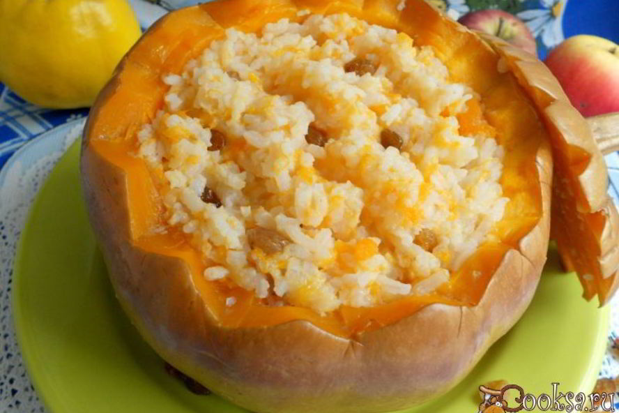 Рецепт рисовой каши с айвой в тыкве