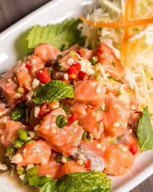 Семга мохито с салатом из фенхеля