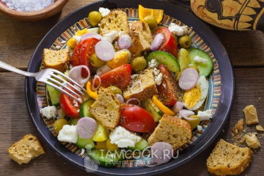 Рецепт греческого салата с сухариками