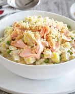 Оливье с форелью домашнего копчения