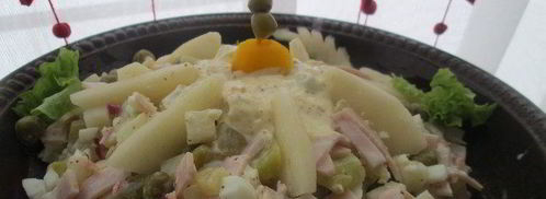 оливье с окороком и грушей. Шаг 4