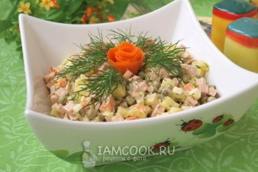 Рецепт салата оливье с колбасой