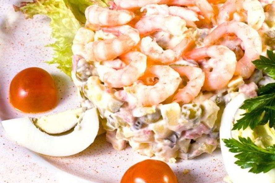 Рецепт салата оливье с креветками