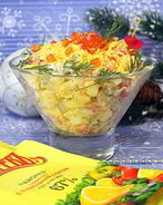 Салат Оливье с семгой и красной икрой