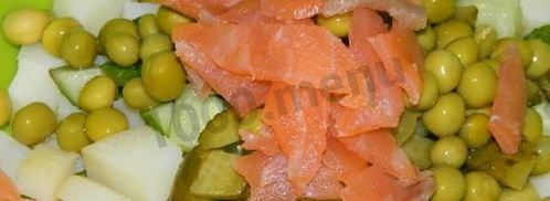 салат оливье с семгой и огурцом. Шаг 7