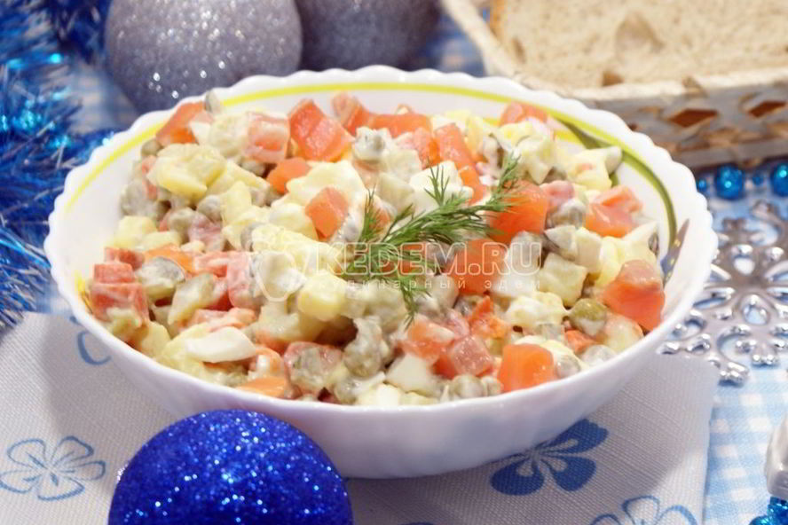 Рецепт салата оливье с семгой