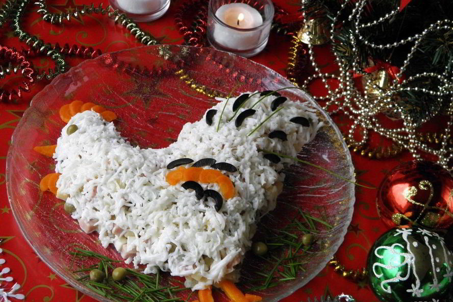 Рецепт салата оливье в виде петуха