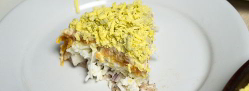 салат мимоза без картошки. Шаг 8