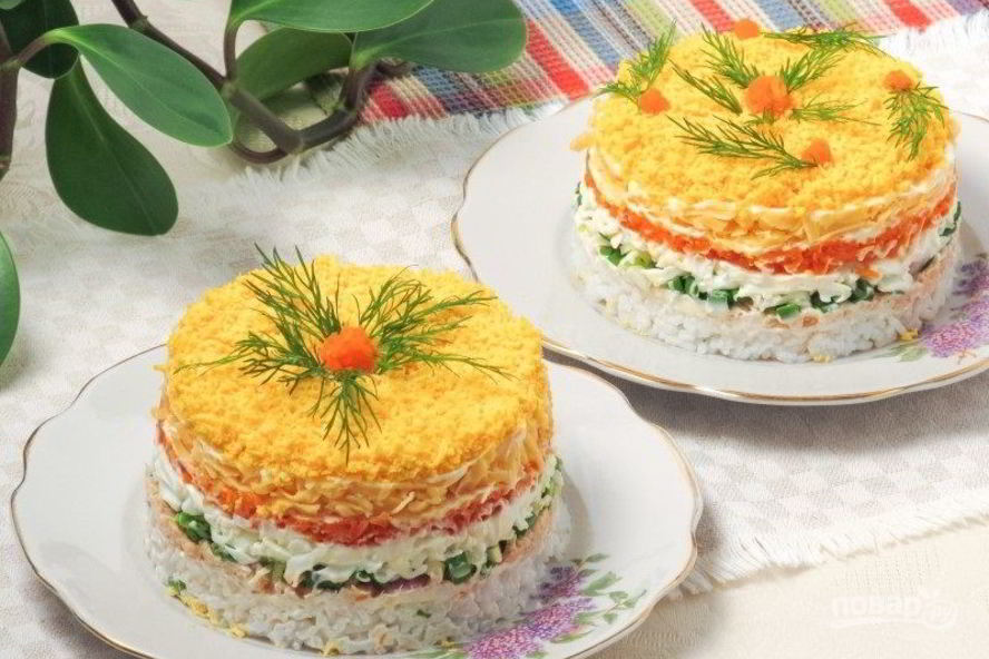 Рецепт салата мимоза с рисом и сыром