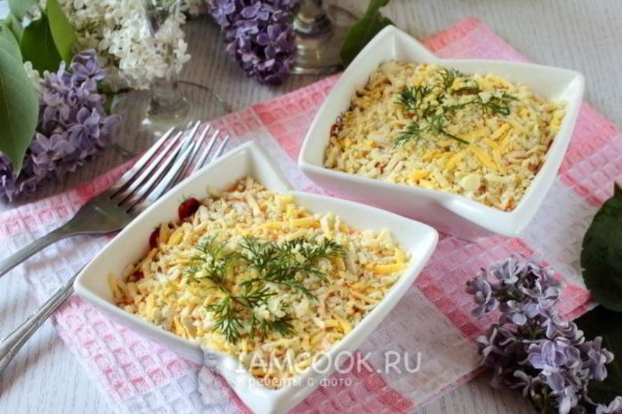 Рецепт салата мимоза с яблоком