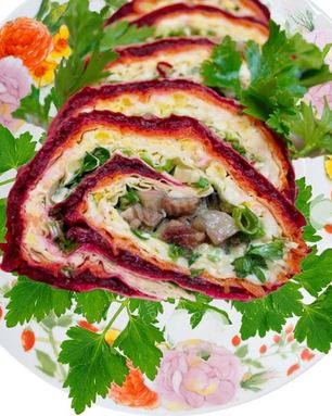 Рулет сельдь под шубой в лаваше