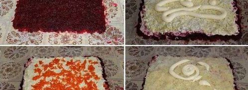 селедка под шубой, свернутая рулетом. Шаг 3